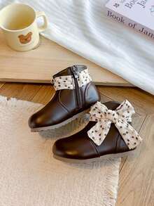 Girls' Floral Decor Ankle Boots, Side Zipper Soft Sole Vintage Princess PU Boots - Brown - View 4