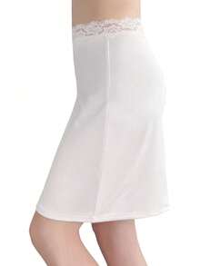 Elegant Lace Trim Solid Color Skirt, Side Slit Half Slip, Women's Lingerie And Shapewear - Multicolor - View 5