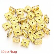 30 Peças Contas Espaçadoras Quadradas de Strass de Cobre, Espaçadores de Pulseira Bola de Flor, Acessórios de Joias Pendentes, Materiais para Pulseira e Colar de Contas Feitos à Mão DIY, Espaçadores para Fabricação de Joias - contas espaçadoras quadradas - Visão 12
