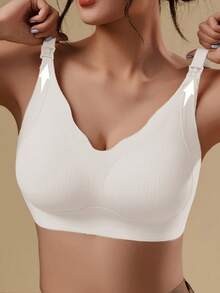 Maternity Nursing Bra, Wireless, Anti-Sagging, Postpartum Breastfeeding Bra With Half-Fixed Lift And Clip-Open Design - White - View 4
