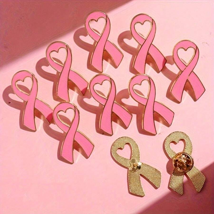 10/30pcs Unique & Fashionable Elegant Pink Ribbon Breast Cancer Awareness Brooch, Women's Party Accessory - Multicolor - View 1