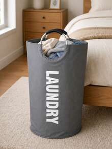 超大容量帶手柄洗衣袋，印有 LAUNDRY 圖案，多用途長方形洗衣袋，適合居家與旅行收納，便攜旅行收納袋，耐用抽繩設計，居家帆布收納袋，旅行/宿舍理想選擇，返校/畢業季必備，送給親友的必要禮物，返校季禮物 - 彩色 - 查看 3