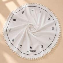 Newborn Photography Prop Round Clock Milestone Blanket With Wooden Arrow Pom Pom Edge Baby Boy Girl Growth Photo Mat For 1 To 12 Months - Multicolor - View 6