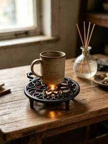 Vintage Cast Iron Teapot Warmer Hollow Scroll Pattern Portable Metal Stove Rack Suitable For Coffee Pots And Small Kitchen Utensils, Desktop Candle Heating Stand, Heat-Resistant Hot Plate Rack Home Kitchen Decor, Suitable For Dining Table Countertop - View 6