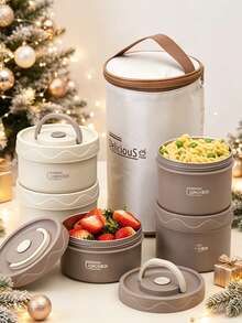 1pc/3pcs/4pcs/5pcs Stainless Steel 304 Bento Box, Portable Detachable Fruit Salad Food Storage Container, Large Capacity Compartment Stackable Lunch Box, Suitable For Refrigerator And Microwave, Reusable Lunch Container For Students And Adults At Home, School, Office, Outdoor Camping, Picnic, Travel, Back To School - Multicolor - View 11