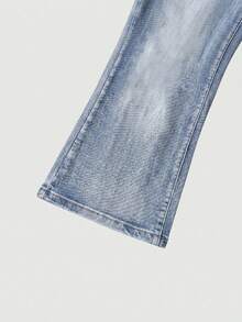 Men's Denim Jeans, Flared Jeans, Bell Bottom Jeans, Slim Fit Pants, Distressed Flared Jeans, Patchwork Flared Pants, Washed Denim Jeans, Y2K Stacked Pants, Contrast Wash Patchwork Embroidery, All Season Wear - Blue - View 6