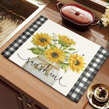 1pc Absorbent Drying Mat, Sunflower Kitchen Decor Coffee Machine Mat, Laundry Room Accessory Handmade Coffee Pot Drip Tray, Kitchen Floor Mat, Dining Table Mat, Kitchen Countertop Dish Drying Mat, Breakfast Mat, Heat-Resistant Drip Tray With Non-Slip Pad, Diatomaceous Earth Drip Tray, Stain Hiding, Super Absorbent Kitchen Drip Tray, Easy To Clean Dish Rack Mat, Perfect For Kitchen, Dining Table, Coffee Shop, Bar, Holiday, Party, Home Decor, Holiday Gift - Multicolor - View 2