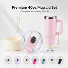 EcoNymphal 40oz (1200ml) Insulated Tumbler Lid And Base Set - Leak-Proof Replacement Lid With Non-Slip Base And Cup Decoration, Suitable For Travel Coffee Cups - Multicolor - View 1