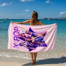 1pc Multi-Color K-POP Star Girl Group Print Beach Towel, Ultra-Fine Microfiber Material, Quick-Dry Soft Absorbent, Suitable For Bathroom, Beach, Pool, Gym, Multi-Purpose Versatile Bath Towel - Pink - View 21