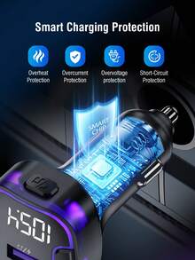 REMAX 藍牙FM發射器車用充電器，USB-C與USB-A雙埠輸出，支援無線與USB隨身碟音樂播放，內建高畫質麥克風免持通話，紫色氛圍燈，汽車配件，汽車必需品，汽車用品 - 黑色 - 查看 11