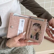 珍珠愛心吊飾短款卡夾女款錢包，女士小錢包 - 彩色 - 查看 8
