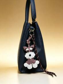 Cute Schnauzer Leather Bag Charm Keychain, Car Key Ring, Adorable Bag Decoration. Cartoon Dog Pendant With Woven Tassel Rope, Bag And Car Key Accessory, Gift For Dog Lovers, Birthday Gift, Valentine's Day, Halloween, Christmas Gift, Best Friend Matching Bag Accessory. - Multicolor - View 2