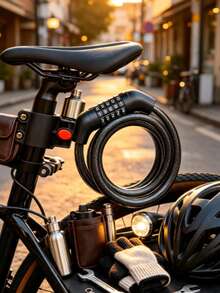 1pc Upgraded Bicycle Combination Cable Lock With Mounting Bracket, Flexible Spiral Steel Cable Design, High-Strength Steel Cable Material, Includes Mounting Bracket For Convenient Storage, Suitable For Daily Parking Theft Prevention - A - View 2