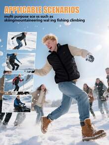 Men's Warm Vest Winter Outdoor Fleece High Neck Vest, Dual Switch 15 Heating Areas (Without Power Supply) - Black - View 4