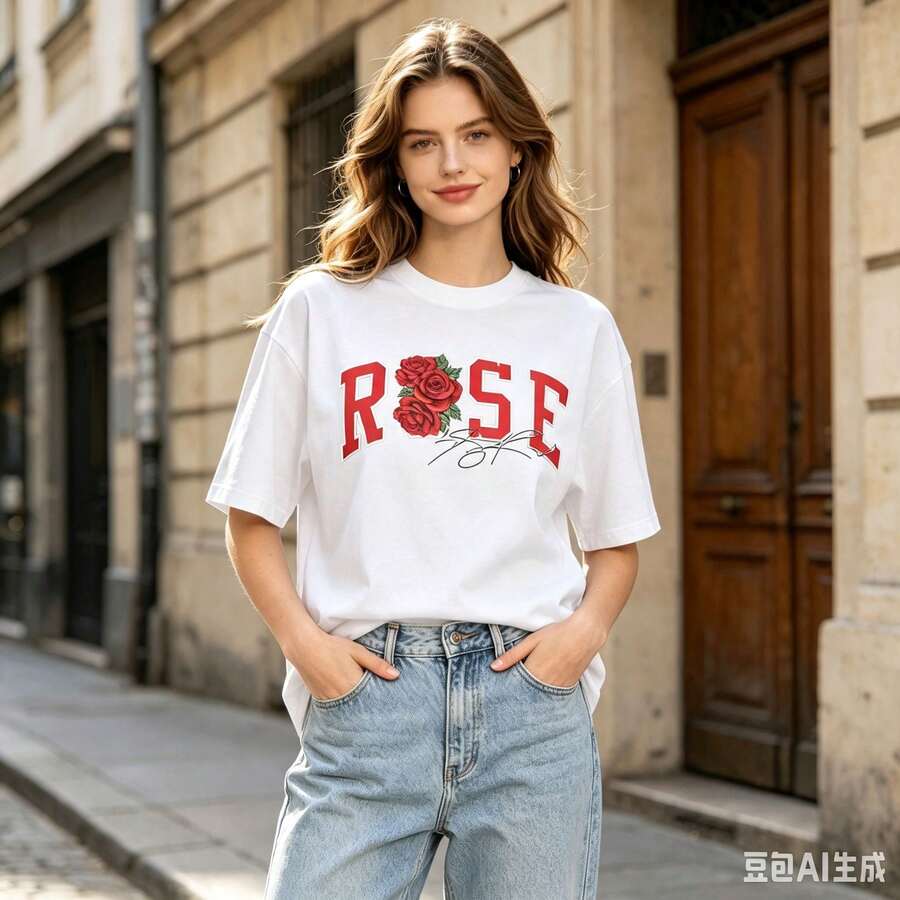Rose Rose American-Style Brand With Basketball Star Print In Honor Of Rose, Made Of Pure Cotton T Shirt - 白色 - 查看 1