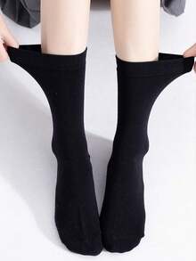 15/10/5/3/1雙女款黑色寬口舒適極簡孕婦襪，吸濕排汗中筒襪 - 黑色 - 查看 5