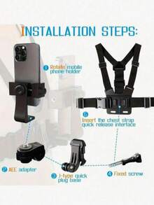 Universal Adjustable Chest Mount Strap, Phone Holder, Live Streaming Phone Mount, Chest & Shoulder Strap, Extreme Sports Camera Mount, First-Person View Fixing Accessory, Adjustable Chest Mount Bracket, Phone Chest Strap Fixer, Head Mount Bracket Kit, Suitable For Sports Recording, Outdoor Cycling Recording - Black - View 7