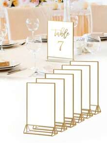 6 Conjuntos de Cartões de Menu de Mesa de Restaurante Vertical 10*15cm, Suportes de Número de Mesa de Casamento em Acrílico Transparente, Suportes de Exibição de Fotos com Moldura Dourada e Moldura Dourada Dupla, Adequado para Jantar Pré-Casamento e Festa de Noivado - A - Visão 2