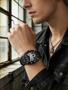 GUESS Men's Matte Black Barrel-Shaped Multifunction Quartz Watch, Black Soft Silicone Strap, GW0203G3 - one-size - View 1