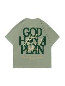 Kaos Lengan Pendek Pria Ukuran Besar dengan Cetakan Personalisasi | Cetakan Huruf | Cocok untuk Pakaian Musim Panas - Olive Green - View 4