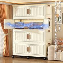 2/3/4/5-Tier 35.43-Inch Wide & Thickened Wardrobe With Wheels, Foldable Storage Cabinet, Multi-Functional Portable Modular Storage Box With Lid, Large Capacity Foldable Storage Trunk With Doors, Suitable For Bedroom Quilt And Clothing Storage. - Solid Color - View 3