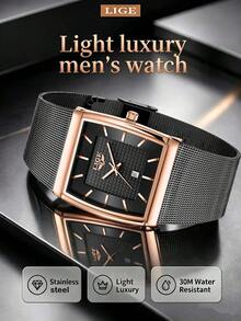 Foxbox LIGE Men's Fashion Luxury High-End Brand Watch, Stainless Steel Band Quartz Watch, Waterproof, Daily Wear, Luminous Dial, Men's Watch - Silver - View 1