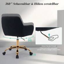 Hengming Height-Adjustable Swivel Faux Fur Vanity Chair For Bedroom & Home Office - 黑色 - 查看 9