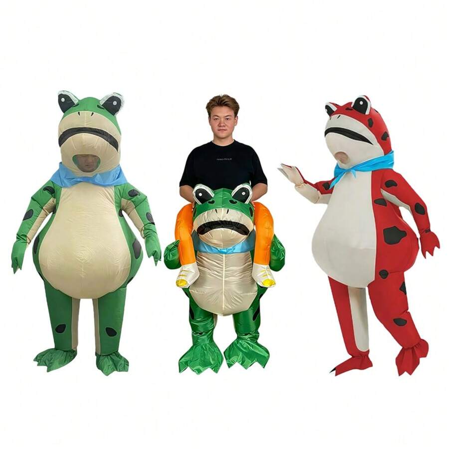 1pc (Blower Not Included) Inflatable Adult Frog Cosplay Costume, Halloween Holiday Outfit, Adult Role Play Funny Performance Costume, Holiday Gift - Multicolor - View 1
