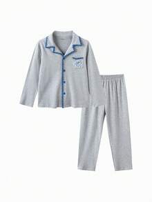 Balabala 男童睡衣套裝 柔軟棉質舒適長袖居家服 童裝套裝 - 灰色調 - 查看 1