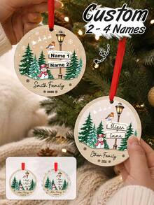 Custom Family Name Christmas Ornament, Personalized Winter Tree Hanging Decor, Farmhouse Home Accent, Customized 2-4 Names Holiday Keepsake, Customizable Xmas Gift, Christmas Tree Decoration, Gifts For Family And Friends, Living Room, Father, Mother - Style a - View 1