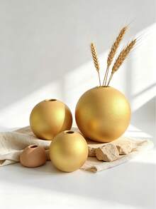 Juego de 1 pieza/3 piezas de jarrón esférico minimalista moderno nórdico creativo, decoración bohemia para el hogar, adorno de escritorio, decoración floral para entrada, boda y restaurante, regalo festivo, regalo de graduación - oro - Ver 1