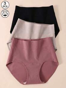 3pcs/Pack Celana Dalam Segitiga Wanita Katun Pinggang Tinggi Pengangkat Bokong - MultiWarna - View 9