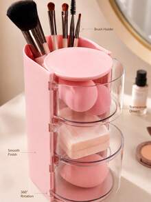 2/1pc Rotating Makeup Storage Box With Lid, Multi-Layer Flip Cover Cosmetic Storage Container, Dust-Proof Makeup Brush Holder, Portable Transparent Makeup Display Box, Suitable For Makeup Sponge, Lipsticks, Skincare Products, Desktop Vanity Makeup Organizer,Room Decor,Travel Essential - Multicolor - View 8