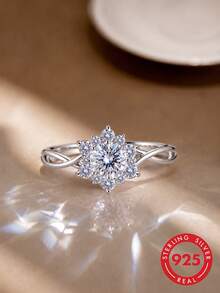 S925 Sterling Silver Moissanite Snowflake Ring, Luxury Jewelry Gift For Lover, Girlfriend, Engagement, Proposal And Confession - Multicolor - View 4