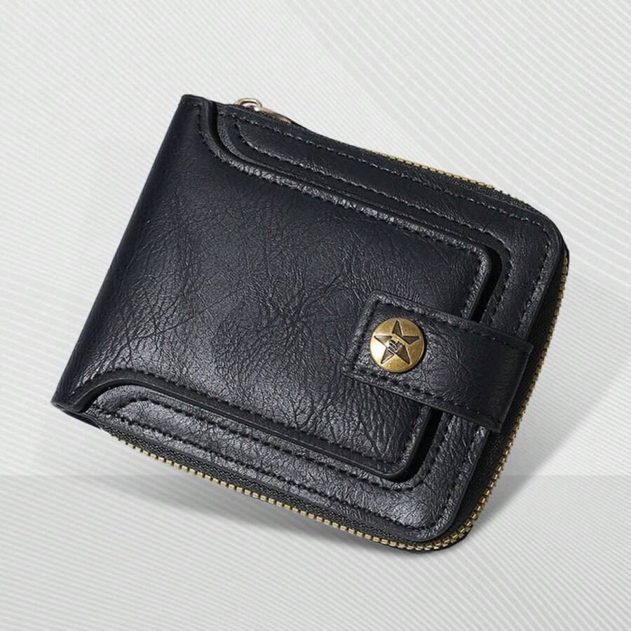 1pc Men's Fashion Tree Pattern Zipper PU Credit Card Holder, Small Zipper Coin Purse With Zipper Button Closure, Business Wallet, Ideal Gift For Men