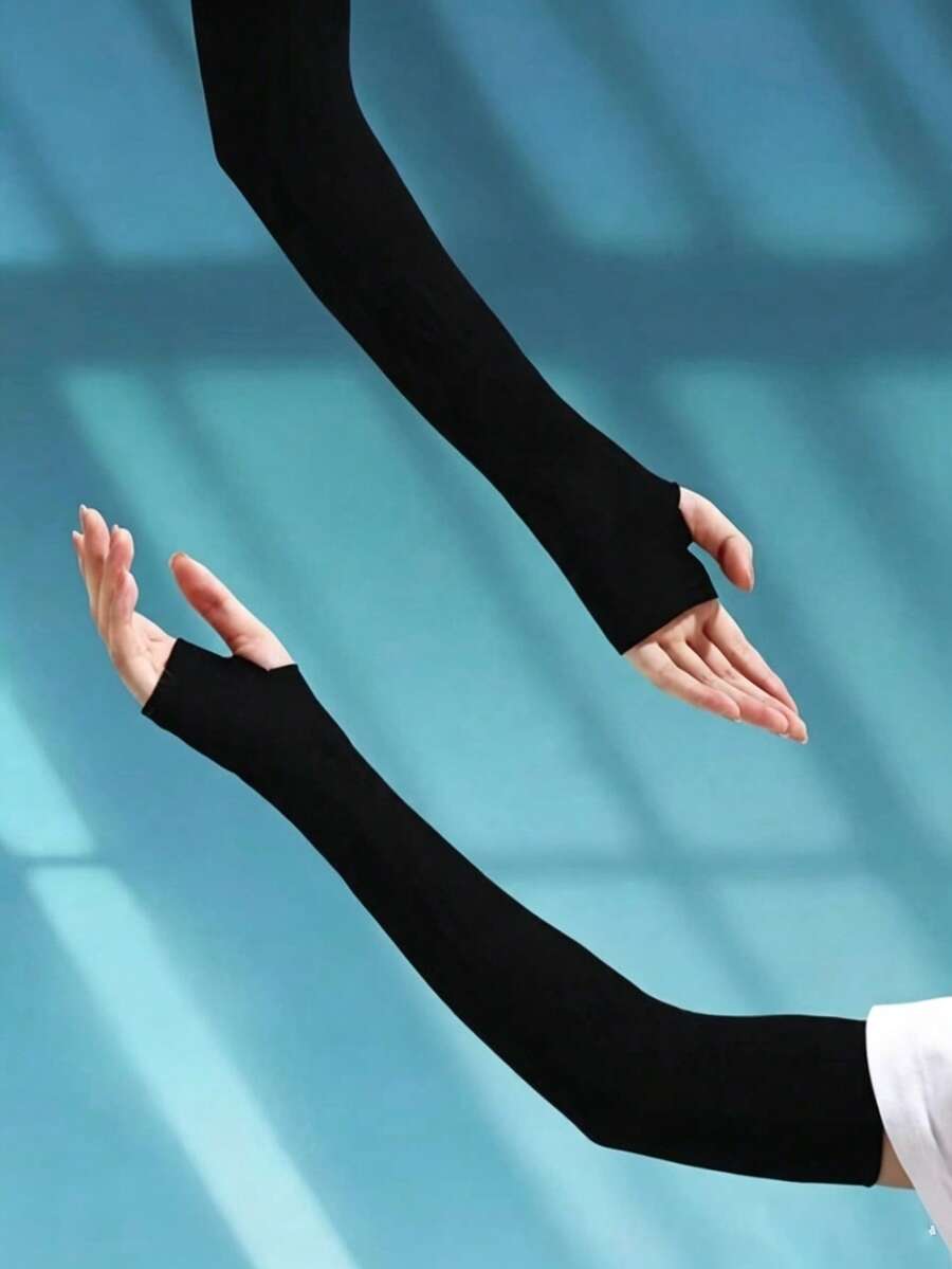 女款純色防蚊防紫外線冰感袖套,休閒手臂套,派對風格,1雙 - 黑色 - 查看 1