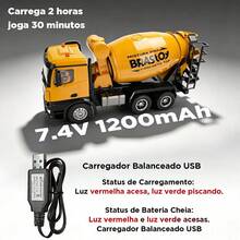 Caminhão Betoneira Brastoy Controle Remoto Tambor 360° Descarga Automática Luz e Som Realista Brinquedo Veículo de Obra - Amarelo - Visão 7