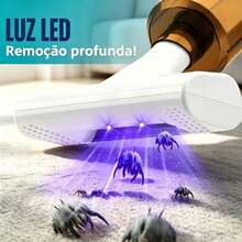 Esse aparelho mini aspirador de pó 3 em 1 portátil recarregável com luz UV higienizante traz sucção potente para você manter cama, sofá, almofadas e móveis de sua casa bem conservados e limpos. - Branco - Visão 3