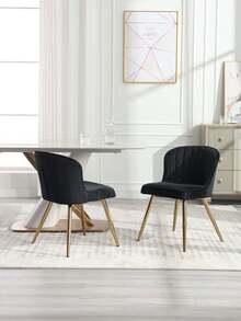 WAHSON OFFICE CHAIRS 2PCS Velvet Kitchen Chair Side Dining Chairs Armless Tub Chair With Metal Legs - Black - View 11