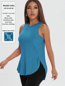 Atasan Olahraga Wanita Kasual Longgar Tanpa Lengan, Belahan Samping, Warna Polos, Nyaman untuk Berolahraga, Musim Semi/Panas - Aqua Biru - View 1