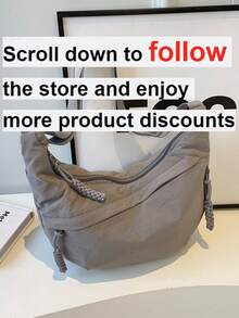 Fashionable Yellow Nylon Waterproof Shoulder Bag, Minimalist Casual College Style, Wide Strap, Multi-Zipper Design, Suitable For Students - Grey - View 2