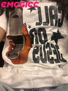 EMCGICC Jesus Shirt,CALL ON JESUS,Y2k Graphic T-Shirt Men's Summer Short Sleeved Cotton Casual Outdoor Street,God Shirts,Surprise Gift,Graphic Tees Men - 白色 - 查看 3