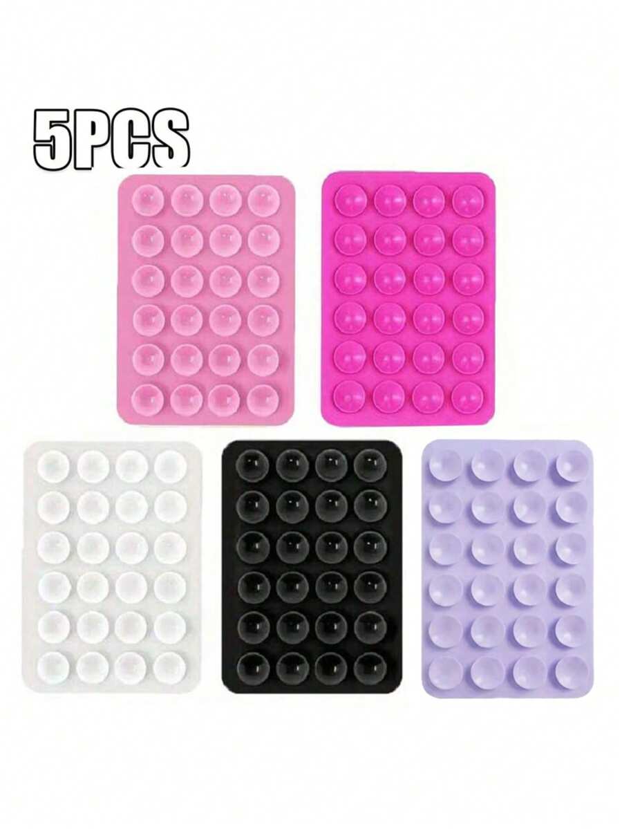 5pcs Silicone Suction Cup Phone Stickers, Strong Adhesion, Firmly Attach To Various Smooth Surfaces; Self-Adhesive, Washable And Reusable, Multifunctional Phone Stand Function, Compatible With All Phone Models - Multicolor - View 1