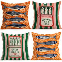 4pcs/1pc Vintage Sardine Pattern Pillow Case Without Insert, Single-Sided Printed Pillow Case, Suitable For Living Room Bedroom Home Decor, All-Season Pillow Case - Multicolor - View 2
