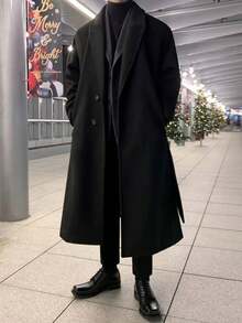 Men's Double-Layered Woolen Overcoat, Mid-Length Woolen Coat, Warm For Autumn And Winter. - Black - View 4