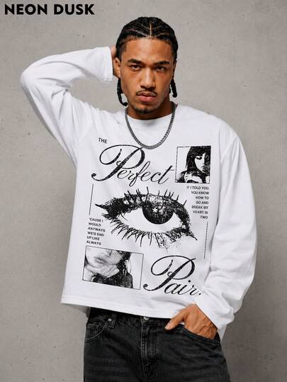 Men's Long Sleeve T-Shirt, Vintage Y2K Print, Soft Loose Fit Top, Suitable For Men's Daily Street Casual Wear