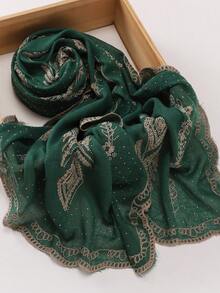 1pc Autumn/Winter New Embroidered Lace Rhinestone Luxury Elegant Women's Scarf Shawl Breathable Soft Embroidered Muslim Hijab Shawl - Multicolor - View 3