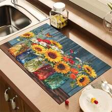 1pc Sunflower Floral Pattern Absorbent Drying Mat, Kitchen Decor Coffee Machine Mat, Laundry Room Accessory Handmade Coffee Pot Drip Tray, Kitchen Floor Mat, Dining Table Mat, Kitchen Countertop Dish Drying Mat, Breakfast Mat, Heat-Resistant Drip Tray With Non-Slip Pad, Diatomaceous Earth Drip Tray, Stain-Hiding, Super Absorbent Kitchen Drip Tray, Easy-To-Clean Dish Rack Mat, Perfect For Kitchen, Dining Table, Coffee Shop, Bar, Holiday, Party, Home Decor, Holiday Gift - Multicolor - View 5