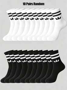 5/10/20 Pairs Toddler Double Striped Geometric Pattern Soft Breathable Mid-Calf Sports Socks,Back To School,Baby Essentials,Halloween,Baby Essential - Multicolor - View 6