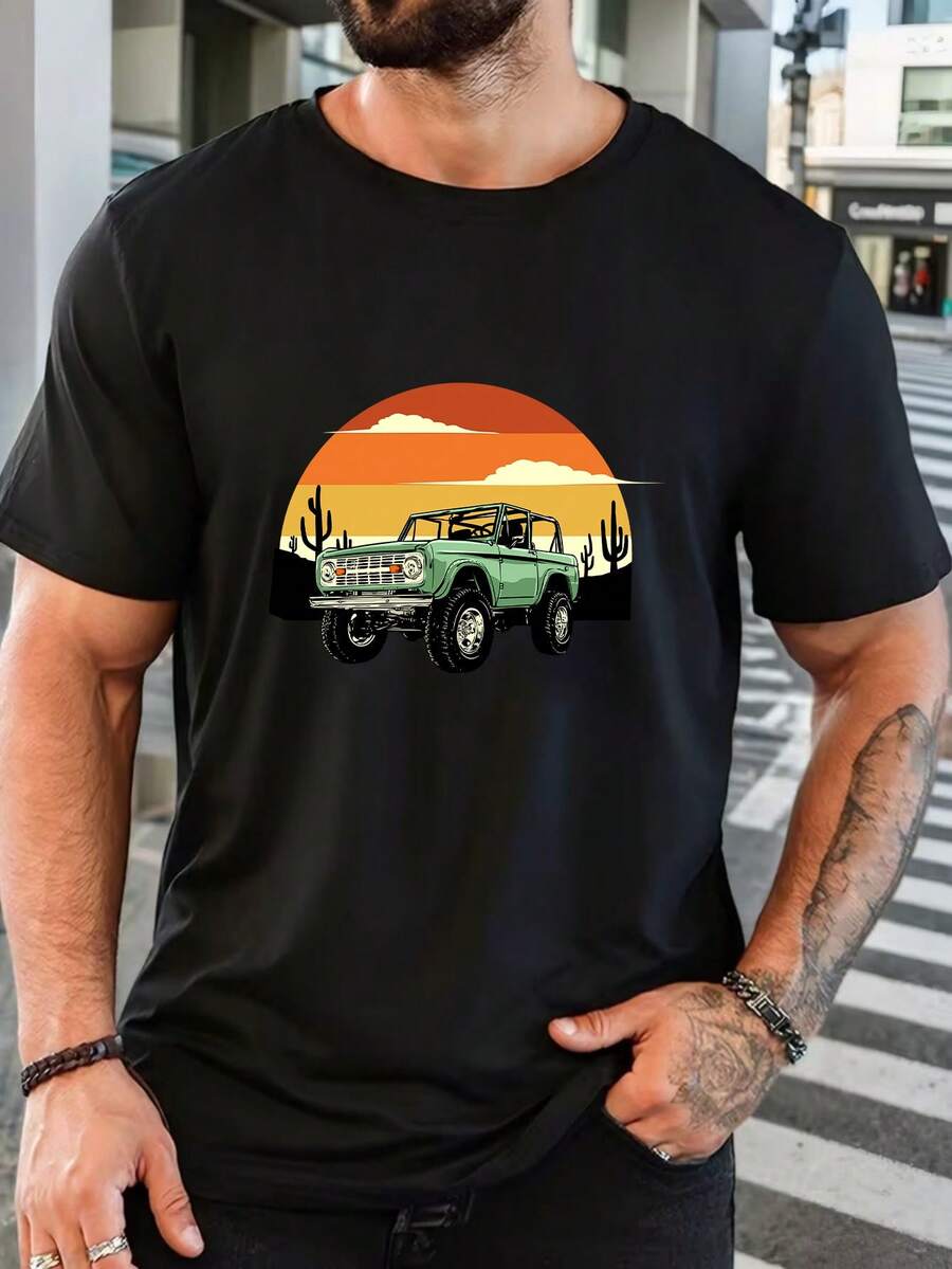 Men's Pure Cotton Short-Sleeve T-Shirt Casual Summer Regular Fit Breathable Daily Wear Basic Tee - 黑色 - 查看 1